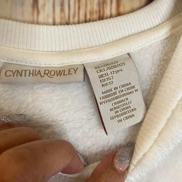 Cynthia Rowley Girl’s Holiday Fuzzy Sequin Hot Cocoa Sweater Size Large - Picture 7 of 10